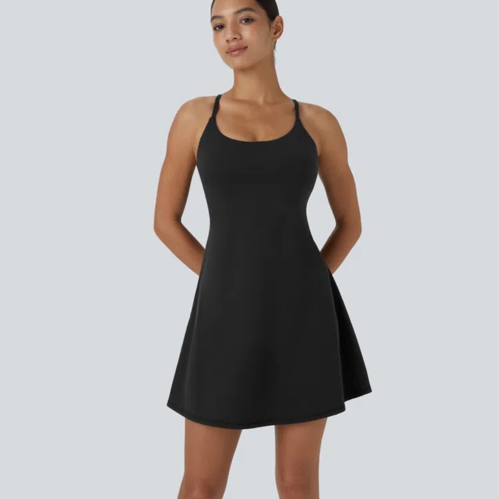 NWT HALARA Black Athletic Sleeveless Halter Mini Dress